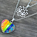 Seven-colour heart-shaped emperor stone lotus double-layer necklace in silver tone on display