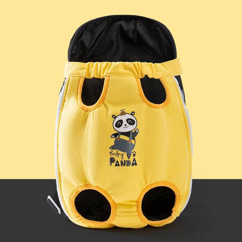 Cartoon cute chest bag pet carrier with animal pattern, soft canvas construction, and colourful stitching details