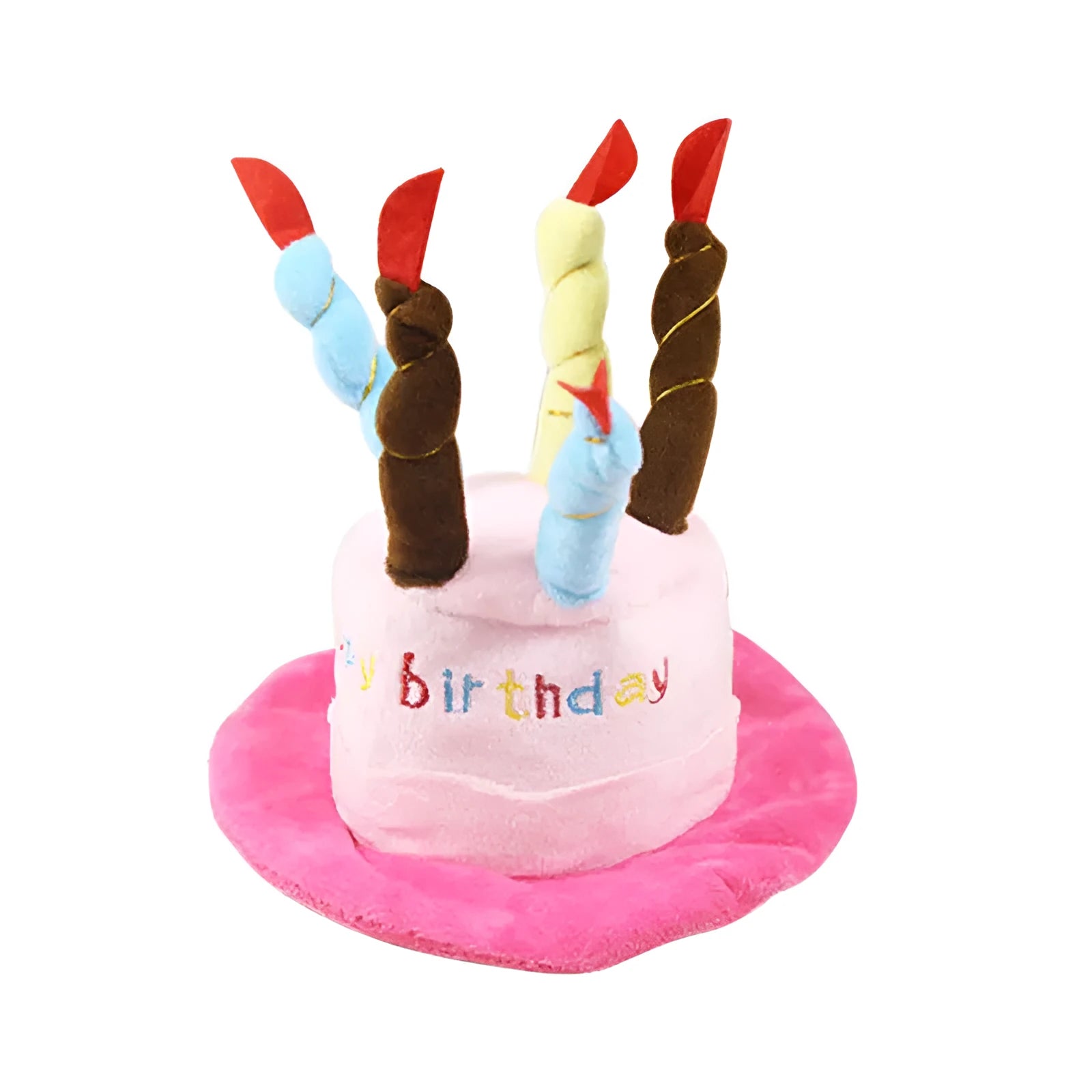 Blue or pink felt dog birthday hat for small to medium sized dogs, approximately 21cm by 15cm