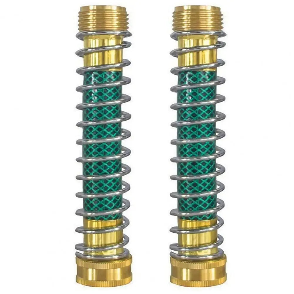 Brass spring hose connector for garden irrigation with 15cm length and threaded connections