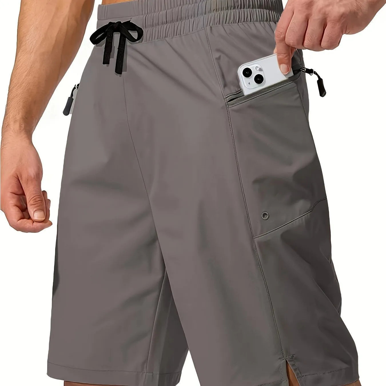 Men's solid colour quick-drying beach shorts in straight leg cut on size chart