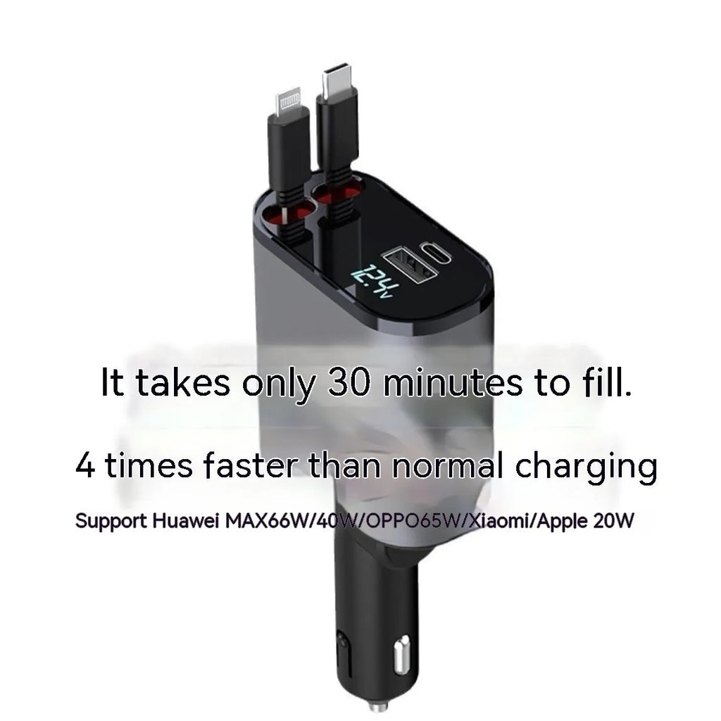 Automatic retractable car charger with cable extended from vehicle cigarette lighter socket
