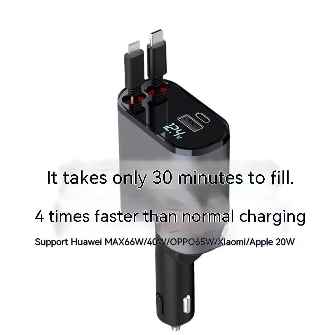 Automatic retractable car charger with cable extended from vehicle cigarette lighter socket
