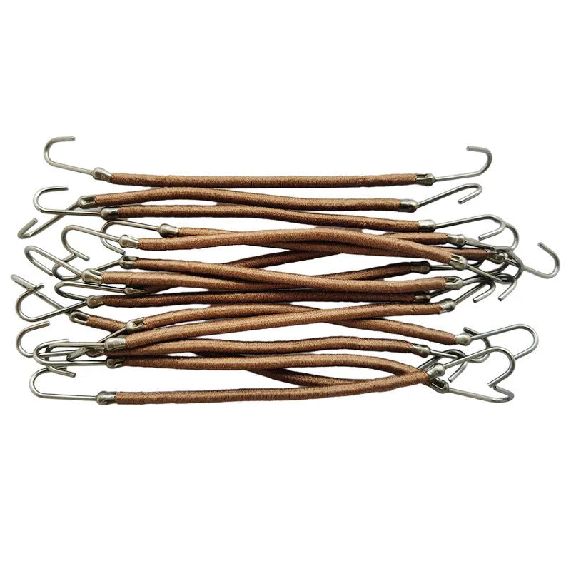 Close-up of a double hook hair tool for wig making on a solid colour background.