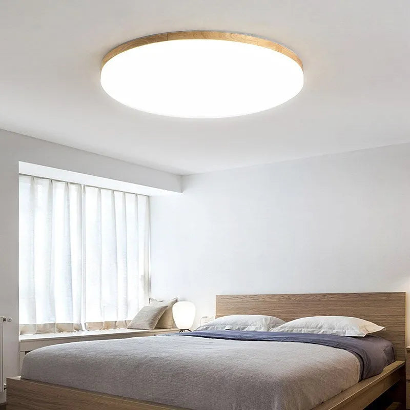 Japanese minimalist wooden and acrylic LED ceiling lamp in three size options