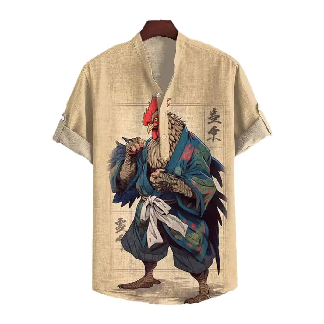 Men's 3D digital animal print short sleeve shirt in polyester fabric showing vibrant design