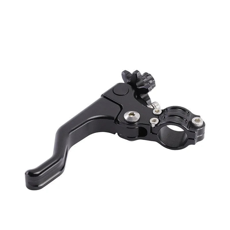 Aluminium two-finger motorcycle clutch lever in selected colour on bike.