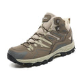 Same high-top hiking sneakers in light brown colour with front lace-up design and natural rubber outsole