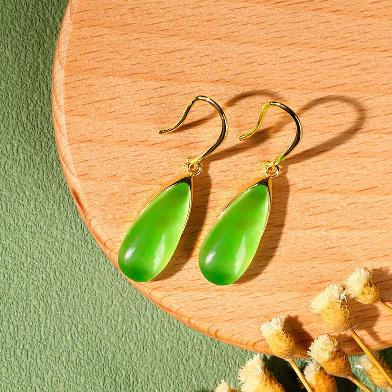 Retro Chinese style geometric earrings with water droplet design in CP798 jade colour