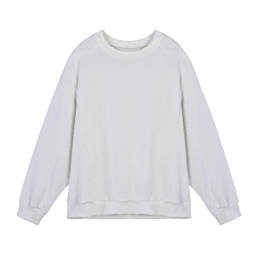 Men's loose fit twill jacquard pullover sweater in solid colours with round neck and long sleeves