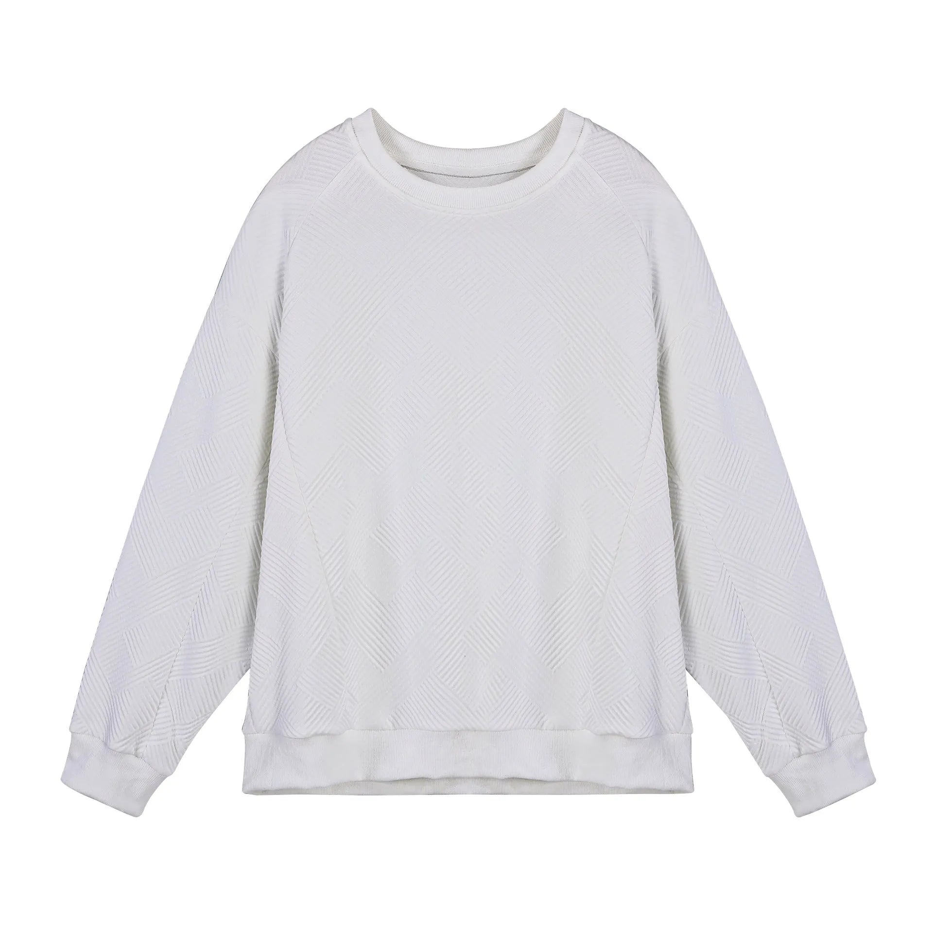 Men's loose fit twill jacquard pullover sweater in solid colours with round neck and long sleeves