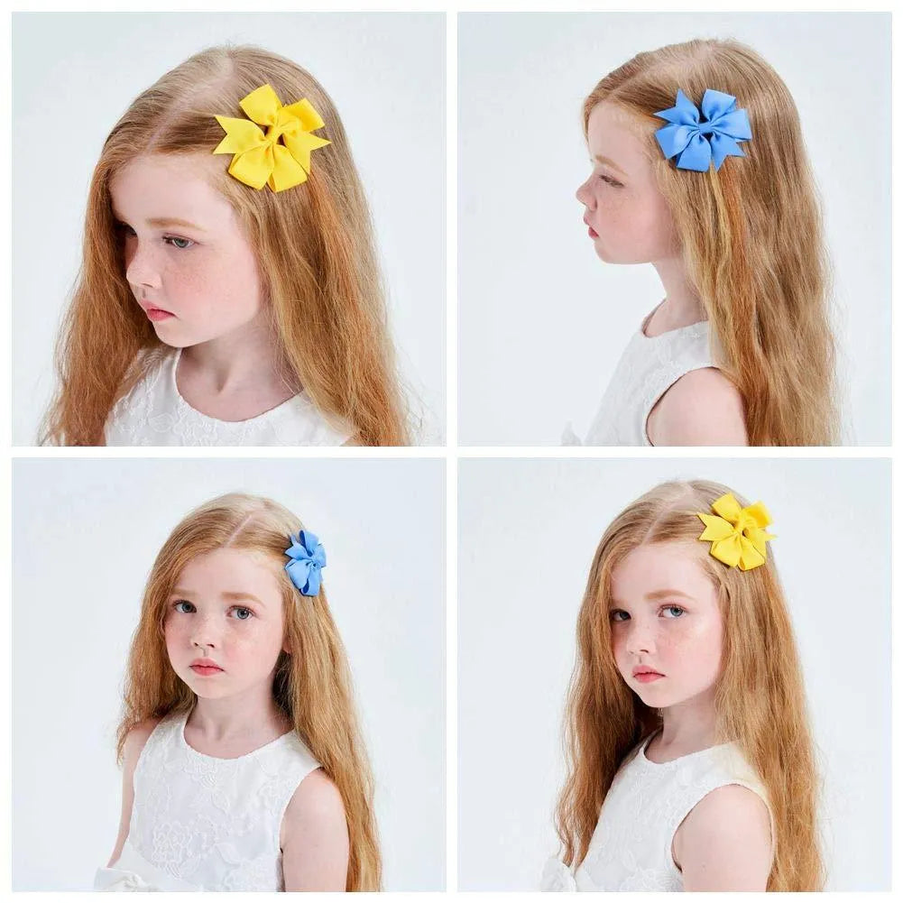 20 handmade grosgrain ribbon hair bows in 10 colours with alligator clips for baby girls