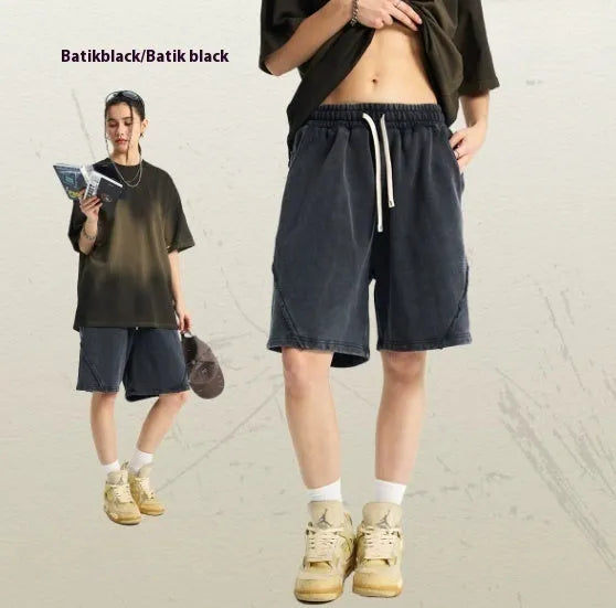 Men's batik washed pure cotton terry shorts in loose fit street style