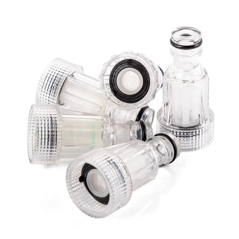 Transparent plastic water inlet joint for Kärcher pressure washers with 3cm diameter filter screen