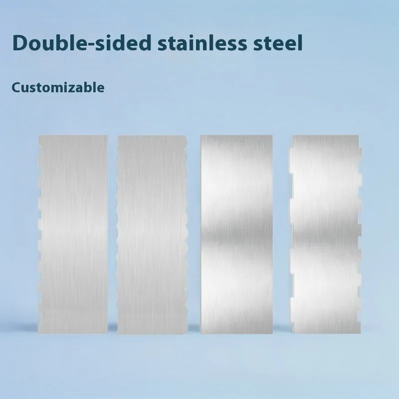 Stainless steel cake scraper with multiple polygon-patterned edges for decorating