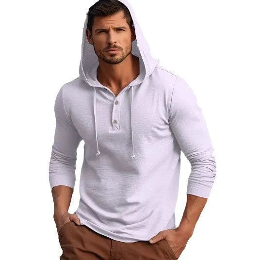 Cotton casual sports hoodie top in dark blue colour with pullover design and long sleeves