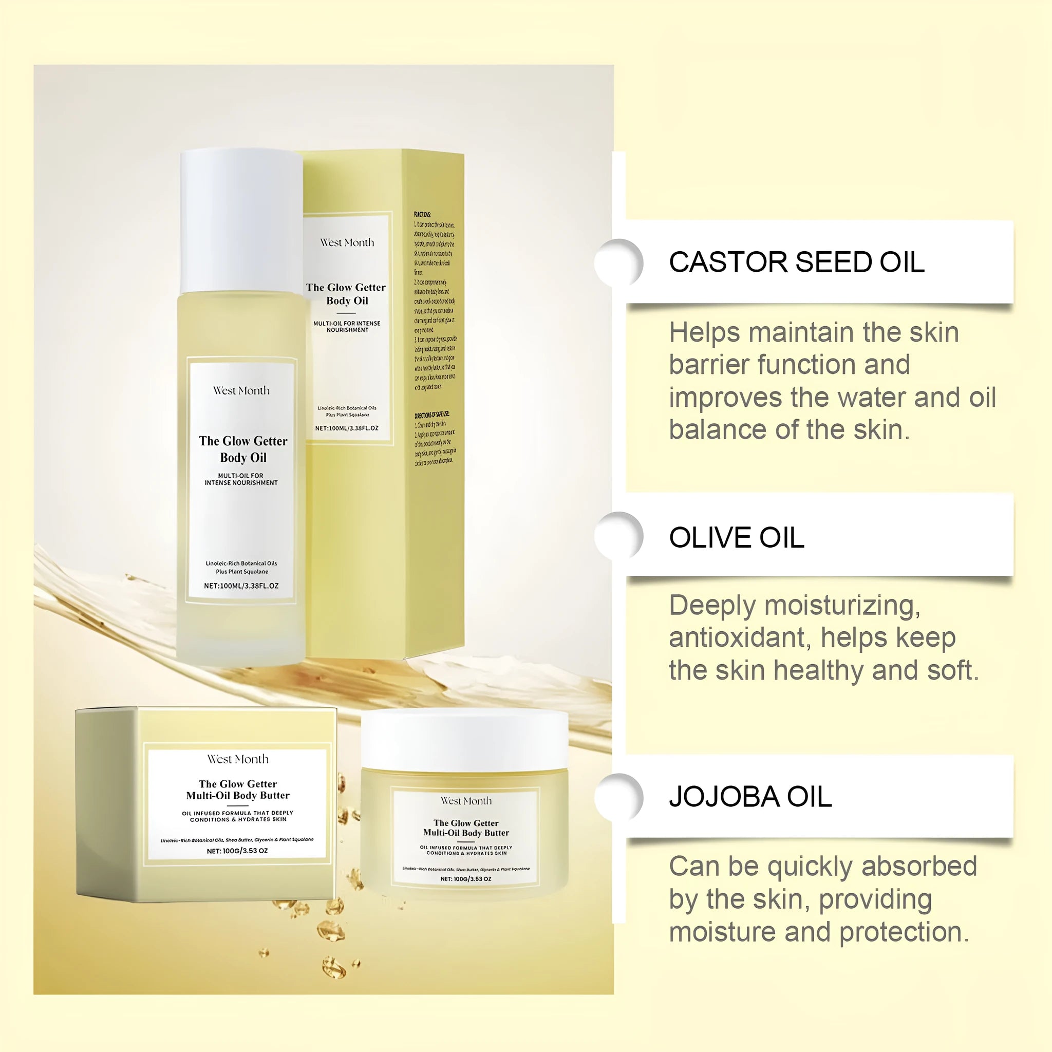 Nourishing and firming body care kit with skin massage oil and moisturising cream