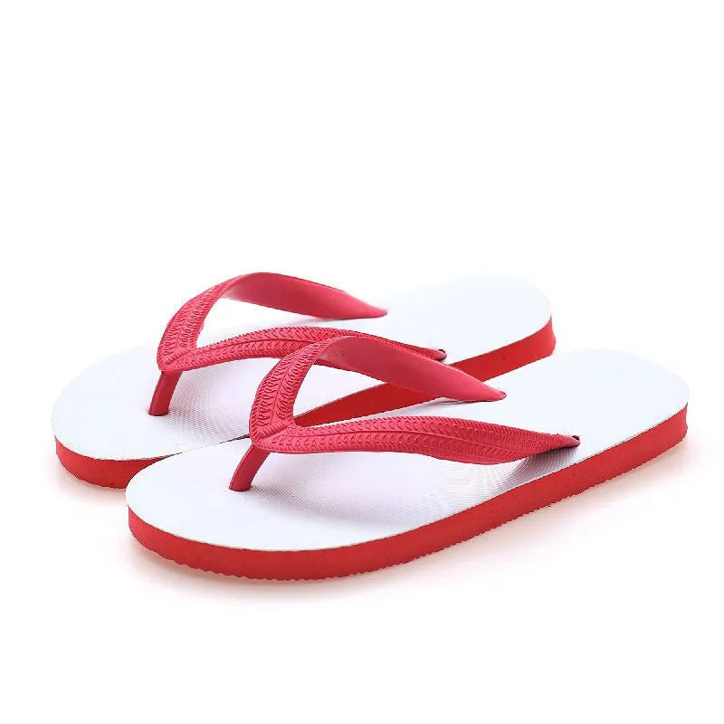 Colour options of rubber beach flip-flops with fish brand label, showing non-slip sole.