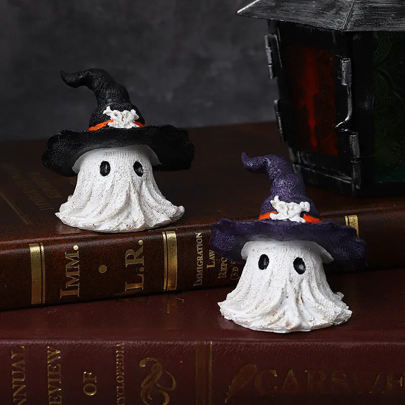 Resin wizard hat ornament in child size, available in black or purple for holiday decorations