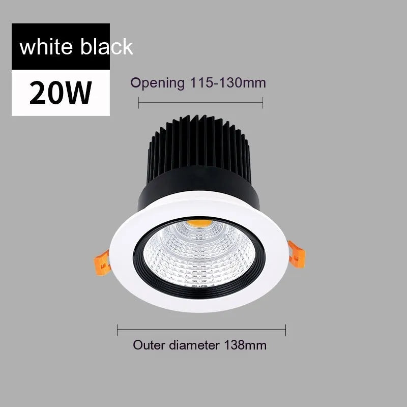 Modern white aluminium recessed LED ceiling spotlight with anti-glare design for embedded installation.