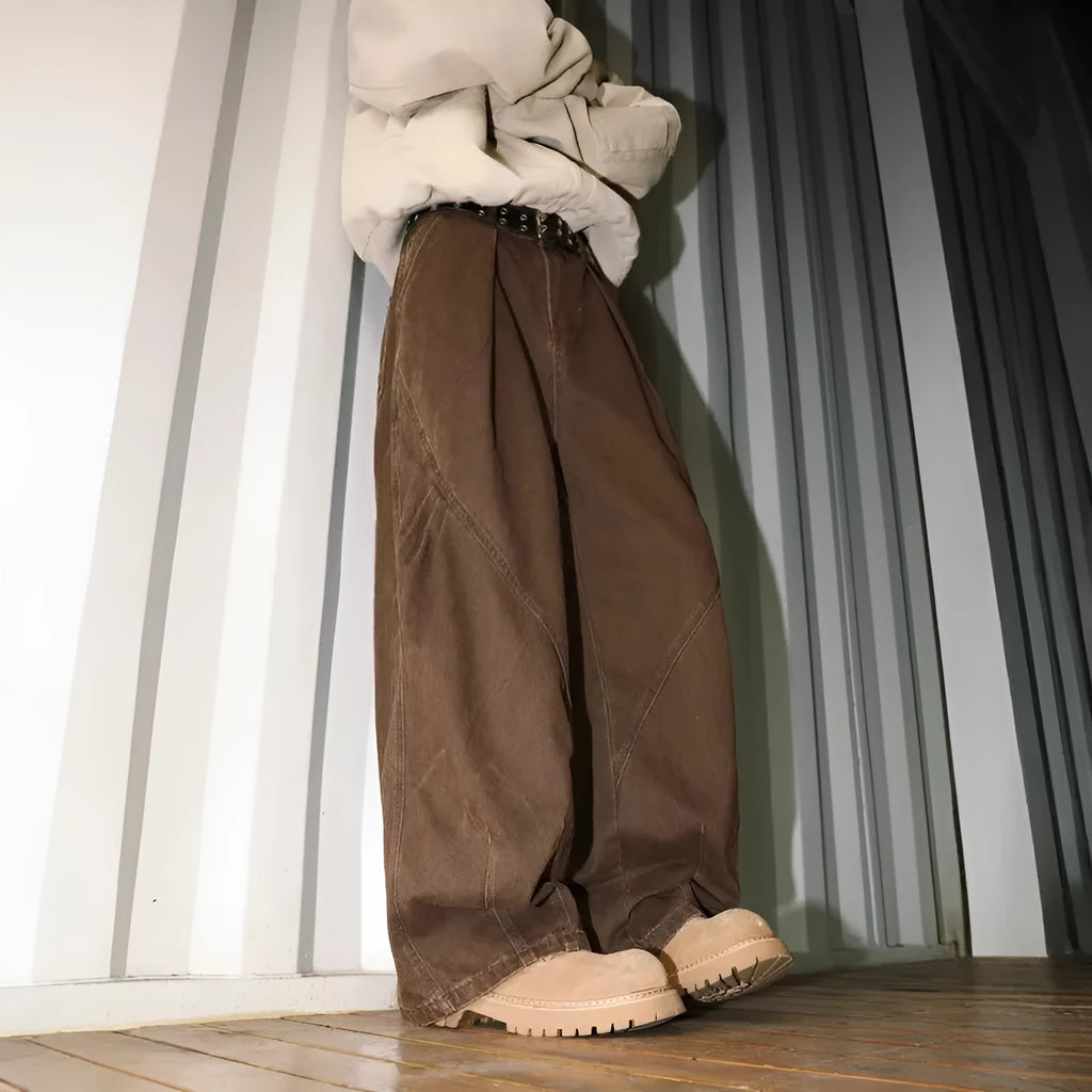 Men's pleated straight trousers in striped cotton-blend fabric with micro-elastic waistband