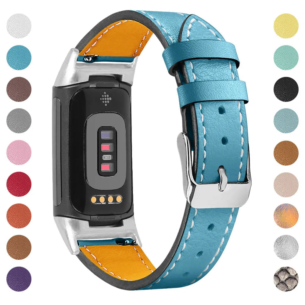 Genuine leather smart watch strap for Fitbit Charge 5 and Charge 6 in various colour options
