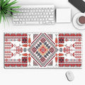 Anime-themed gaming mouse pad on a desk, showing non-slip rubber base and printed cloth surface.