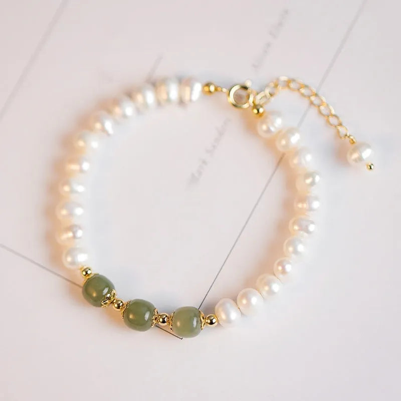 Korean-style freshwater pearl bracelet with diamond-shaped pearls in Hetian jade electroplated colours