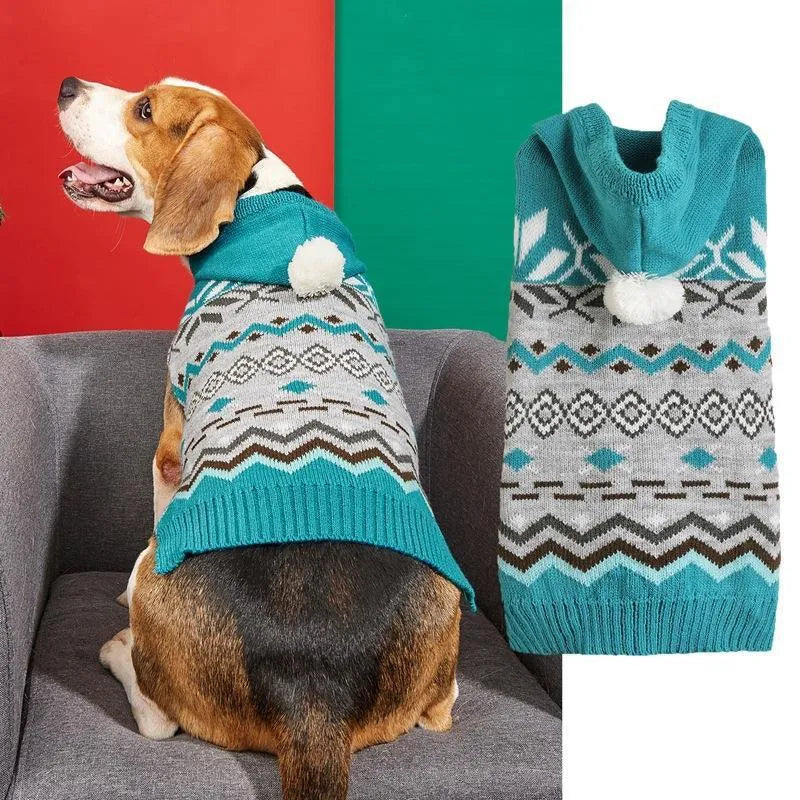 Acrylic knit pet sweater with woven diamond pattern in blue, green, or pink colour for dogs and cats