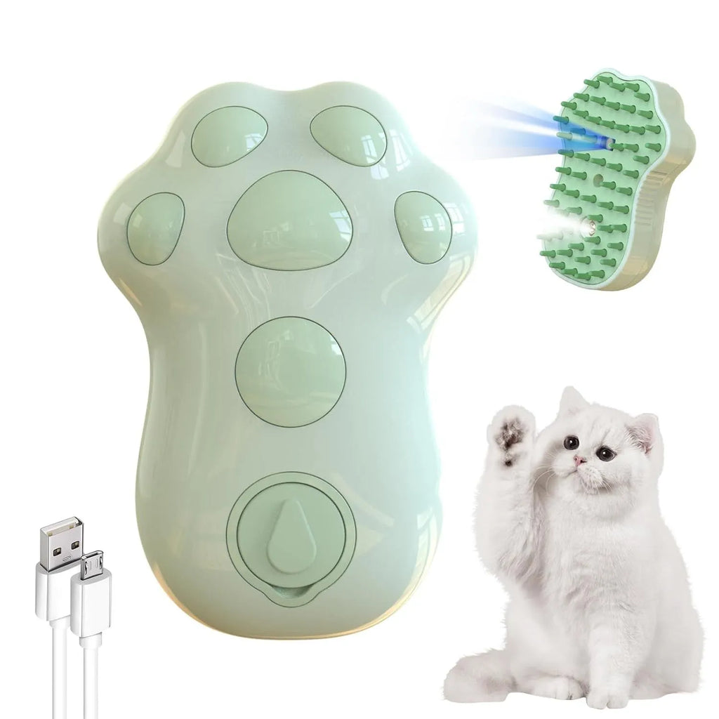 Self-cleaning cat steam brush with blue light and release button for pet grooming