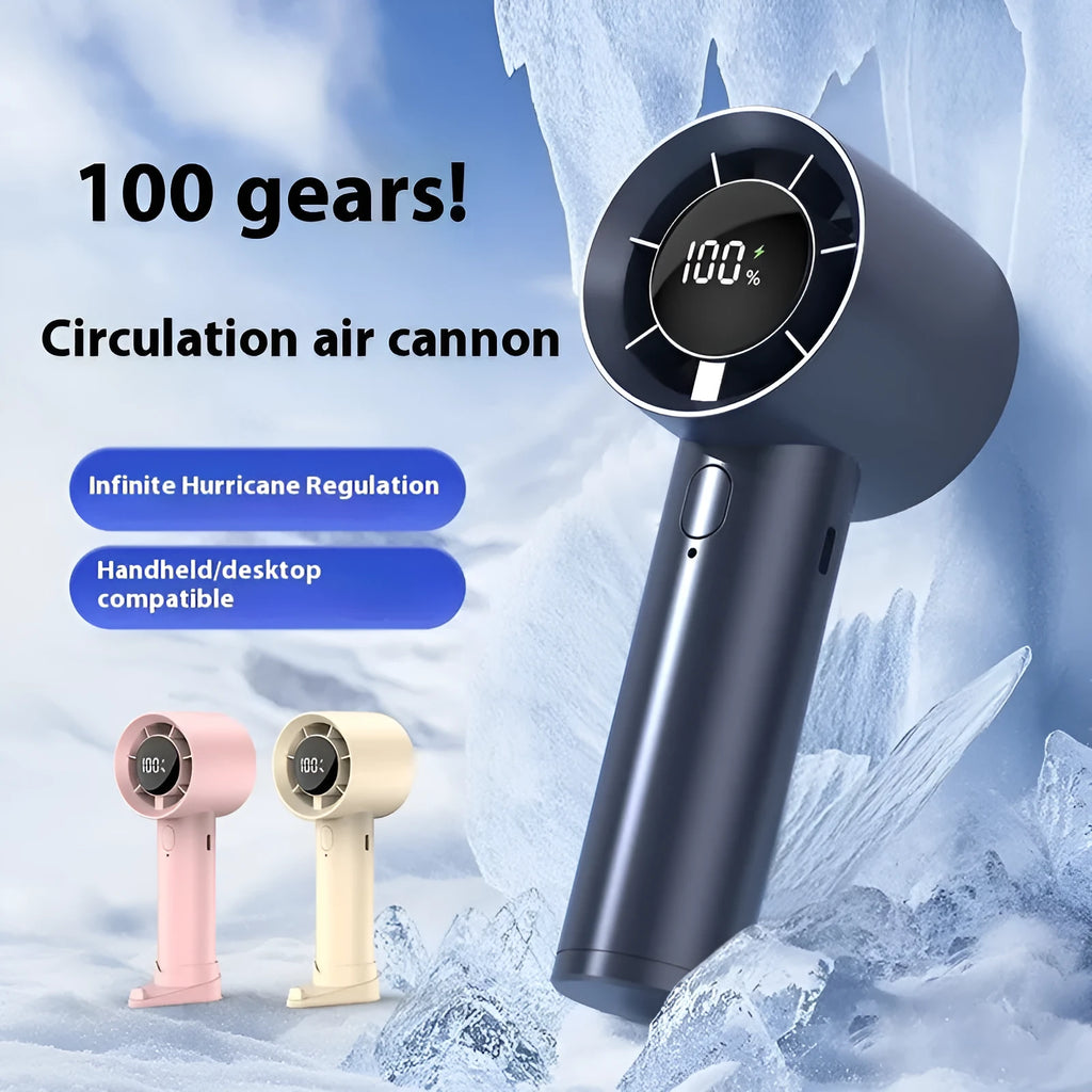 Handheld small wind gun fan with digital display in khaki, 6-speed brushless motor, 1200mAh USB rechargeable