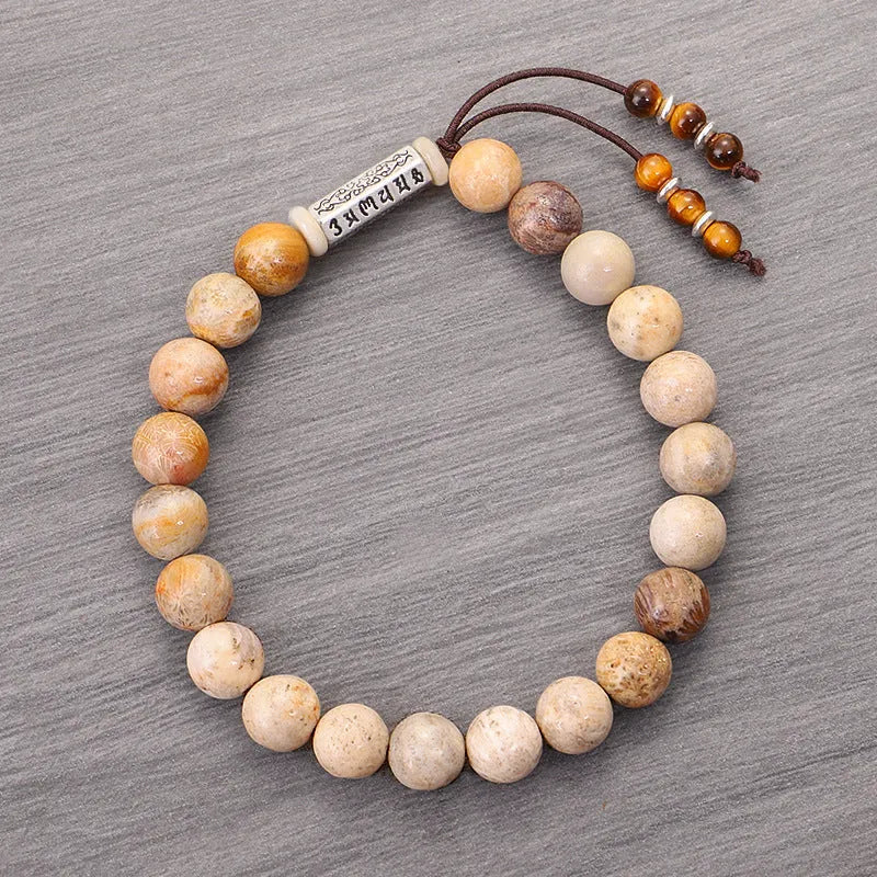 Handmade stone bead bracelet in wood colour with European American retro simple style
