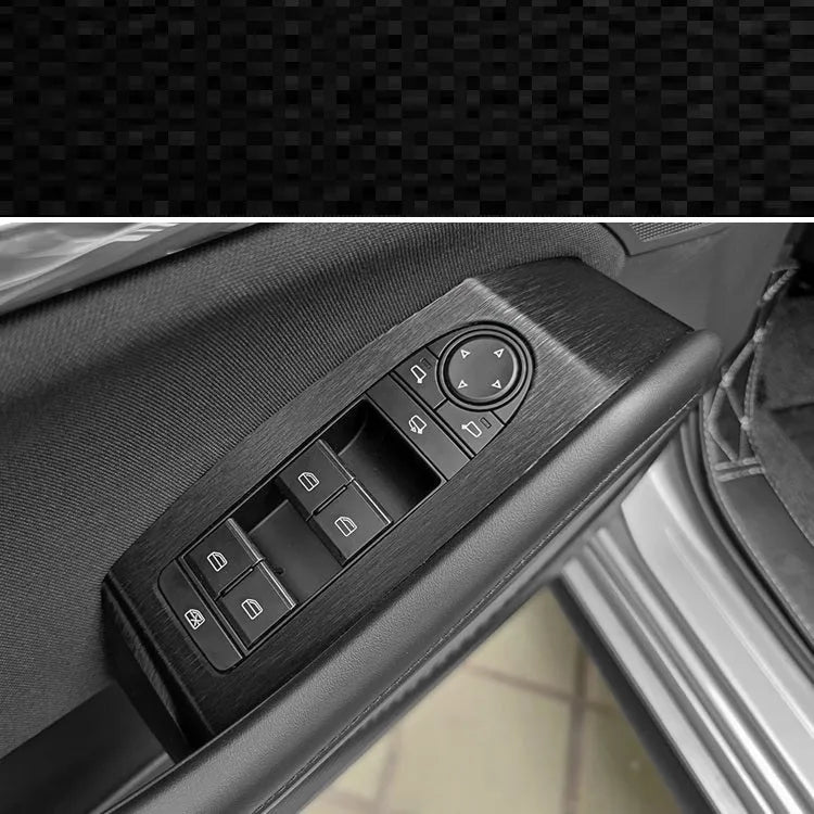 Car interior decorative sticker kit for centre console and dashboard modification with model-specific pieces