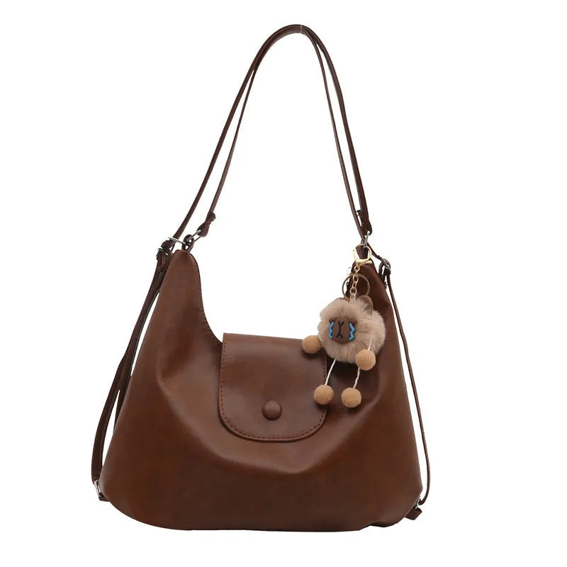 PU leather women's shoulder bag in urban style with mobile phone compartment