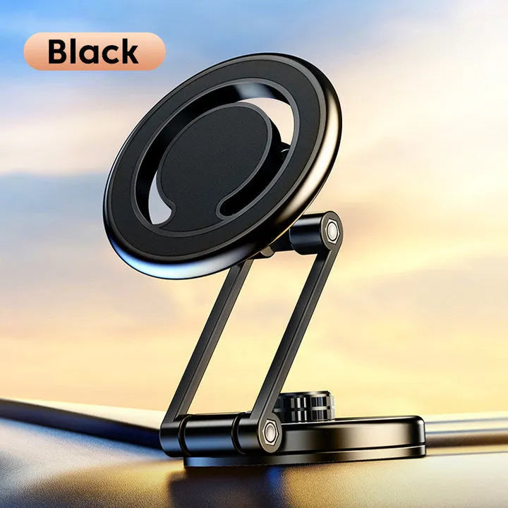 Telescopic folding car phone holder with magnetic dashboard mount in black or silver