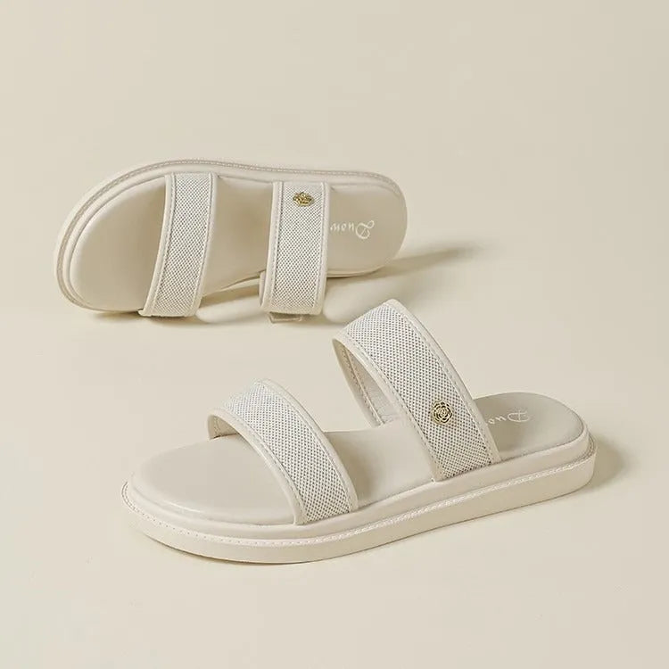 Women's brown vintage flip-flops with soft sole and artificial PU upper material