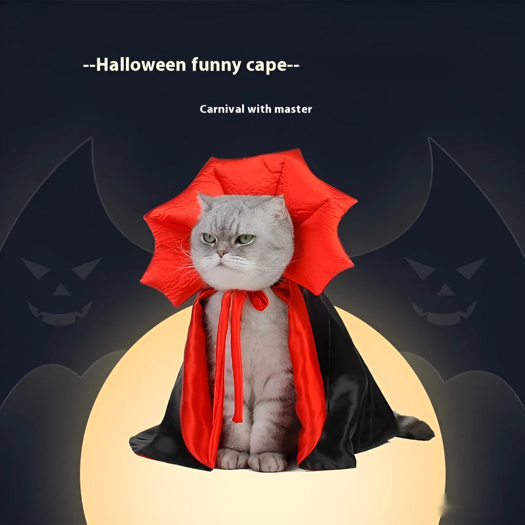 Black and red polyester Halloween costume for a dog or cat on a hanger.