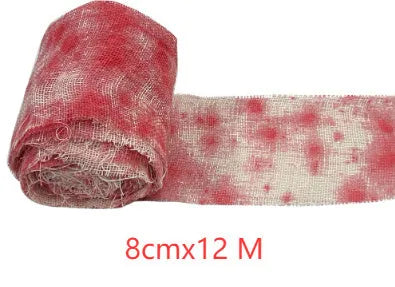 Halloween bloody horror dyed gauze bandage showing red polyester fabric with 8cm width
