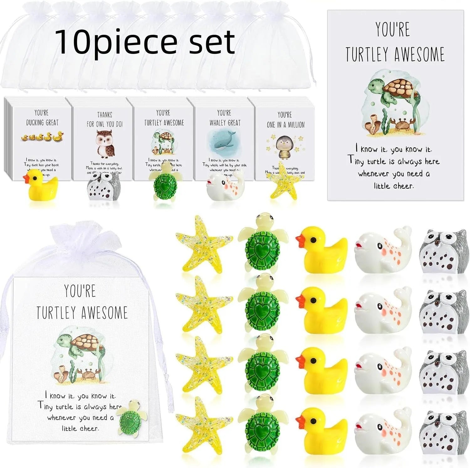 Set of resin-finish inspirational memo cards with pun designs, arranged showing multiple cards.
