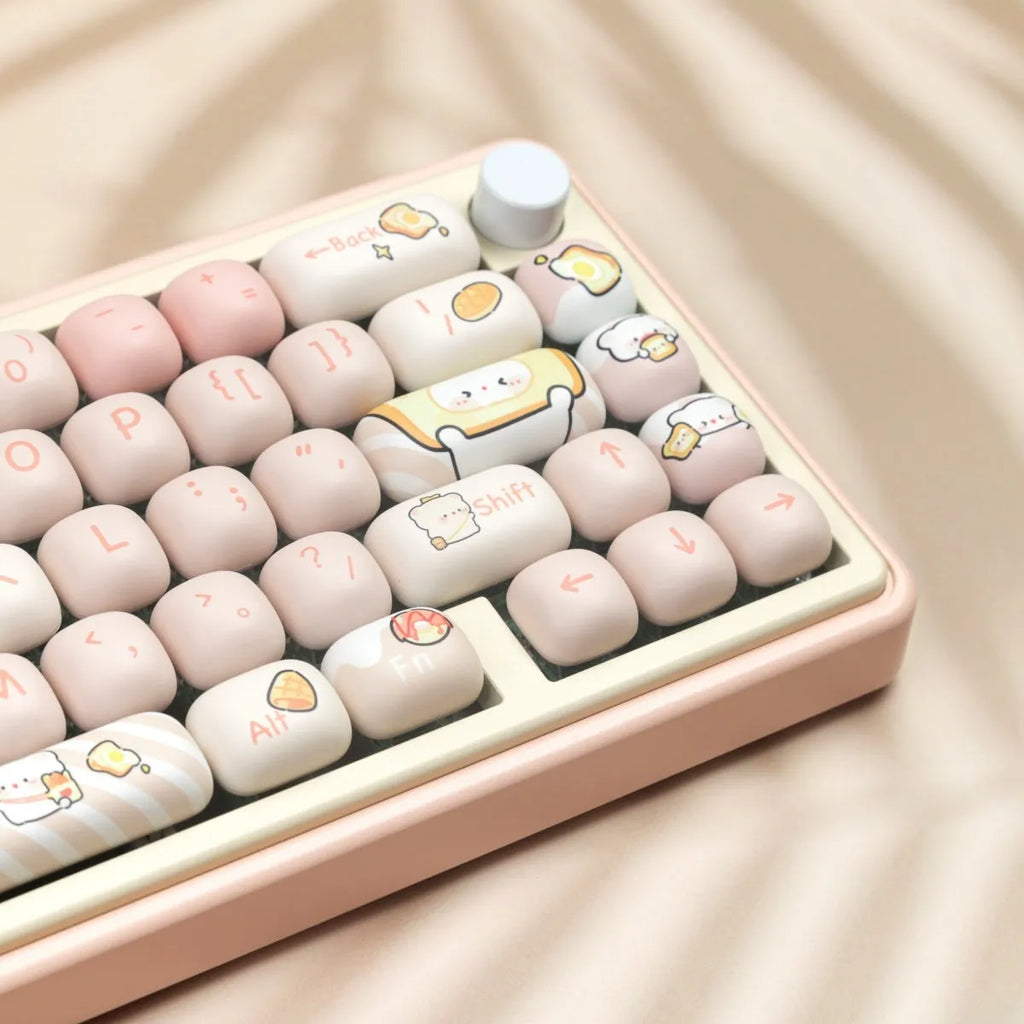 PBT mechanical keyboard key caps with bread bear theme in MOG height profile