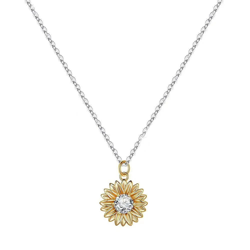 925 silver adjustable sunflower necklace with daisy petal geometry pendant for women.