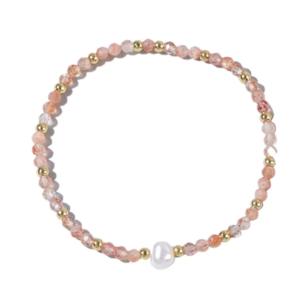 A geometric natural stone bracelet with an ellipse detail, shown in one of fifteen available colour options.