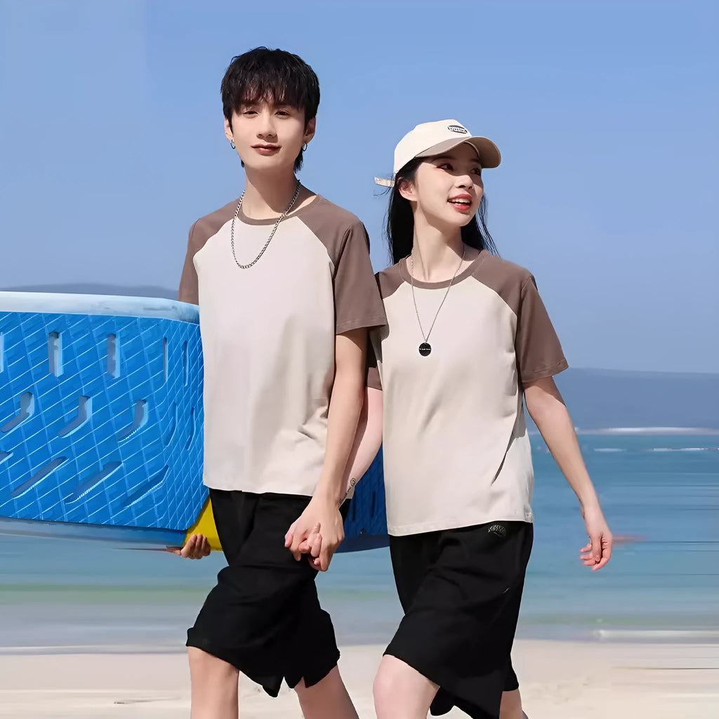 Cotton blend loose fit round neck T-shirt work clothing printing available in multiple colours