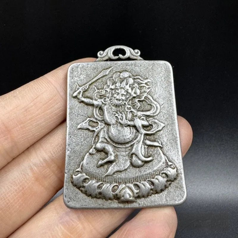 Cast iron Chinese antique geometric hanging ornament showing Aryaacalanatha or Yamantaka design