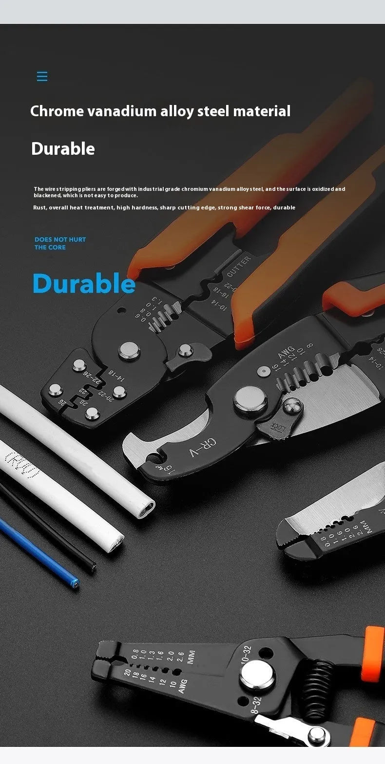 Automatic wire stripping pliers tool for electricians with steel construction