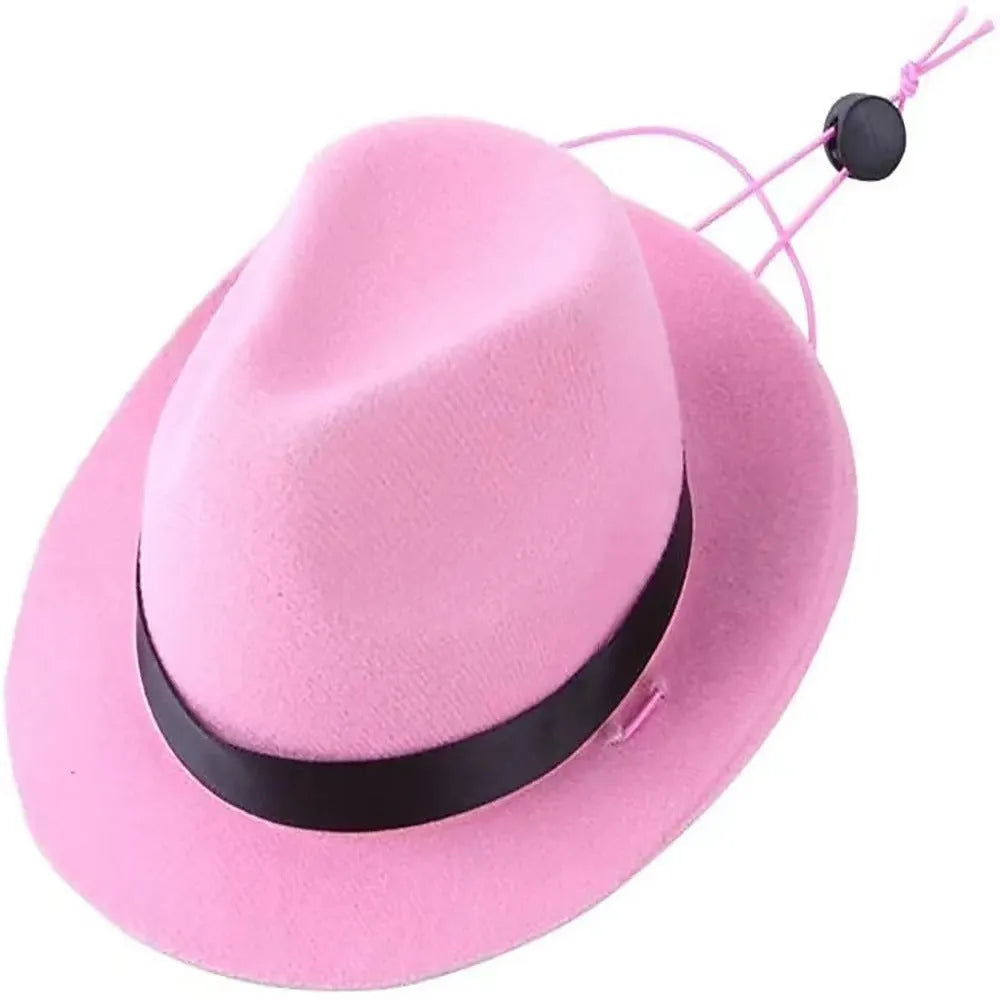 Small wool felt pet hat in pink colour with hairpin for cats and dogs