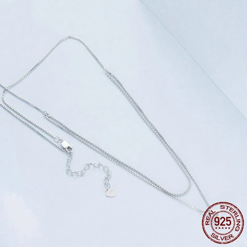 S925 sterling silver double-layer necklace with pearl chain and alloy pendant in silver colour