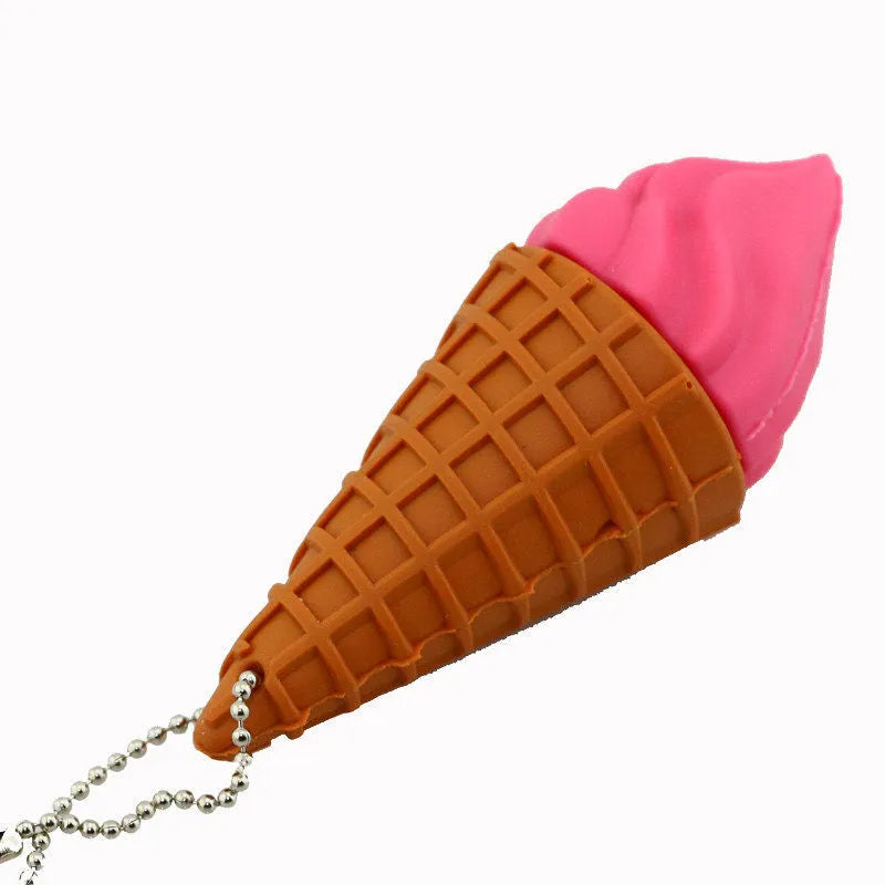 Mini ice cream shaped USB stick in pink colours with plastic casing showing creative personality design