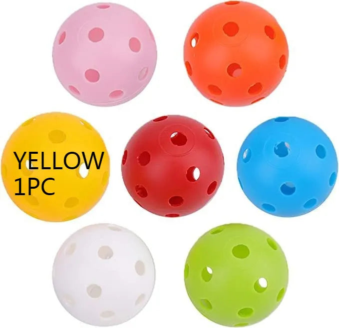 Six multi-colour 42mm golf practice balls including red, orange, blue, green, white, and yellow options
