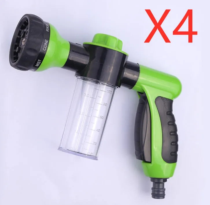 Green high-pressure foam spray water gun with adjustable nozzle for car and garden cleaning.